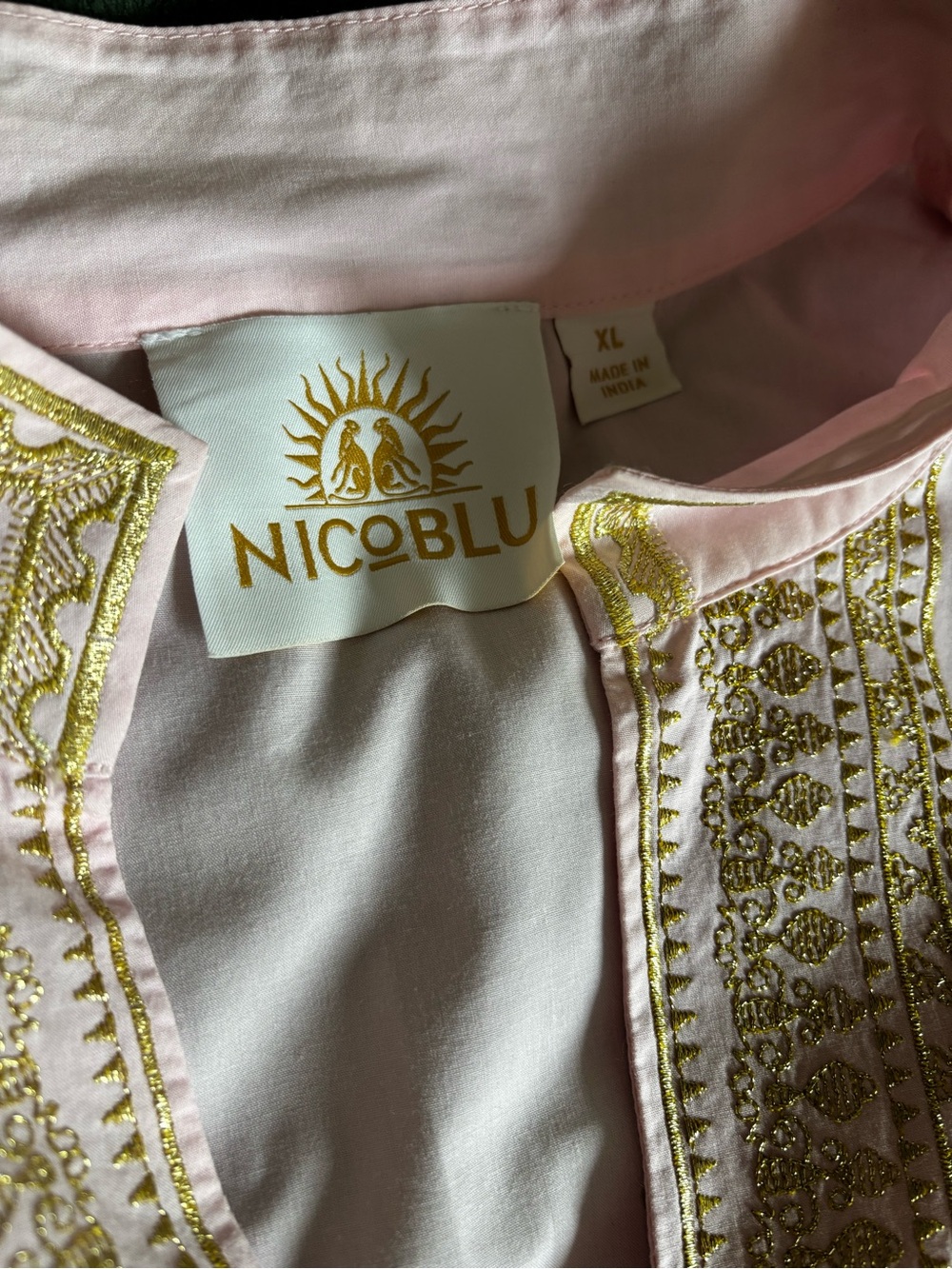 NicoBlu Maharani XL Tunic in Blush Pink Gold Filigree Embroidery - Picture 4 of 6